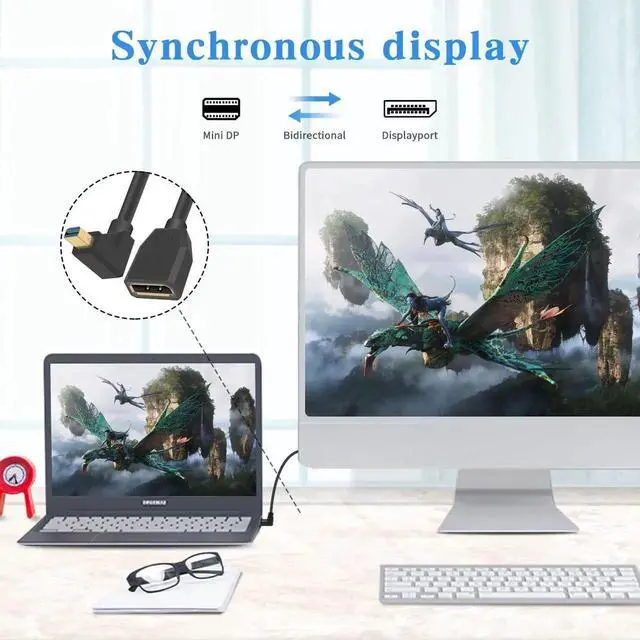 Alt view image 6 of 7 - Displayport to Mini Displayport Extension Cable 1.4, 8k Mini DP to DP, Right Angle Mini Displayport Male to Displayport Female Extention Cable for Laptop PC TV Gaming Monitor. 1Ft/30cm