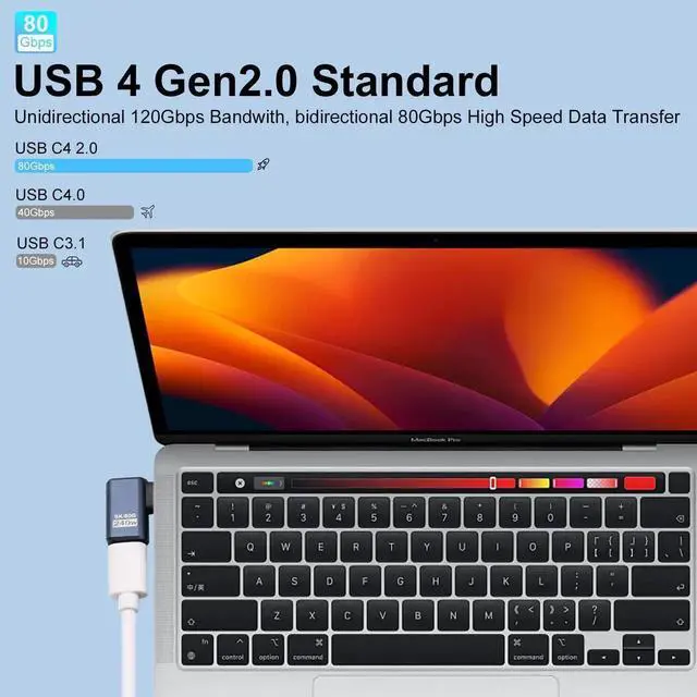 Alt view image 5 of 5 - 2-Pack USB C Right Angle Adapter [80Gbps/240W PD/8K@60Hz] Right Angle 90 Degree USB C Adapter Support Type C Fast Charging Thunderbolt 5/4 for iPhone 15, Steam Deck, Switch