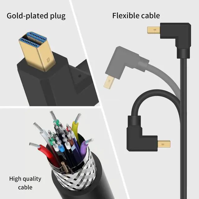 Alt view image 7 of 7 - Mini DP to DP 1.4 Cable, 8K@60Hz Extreme Thin Left Angle Mini Displayport Male to Displayport Female Extension Cable with Screw Panel Mount Support Bi-Directional Transmission. 1Ft/30cm