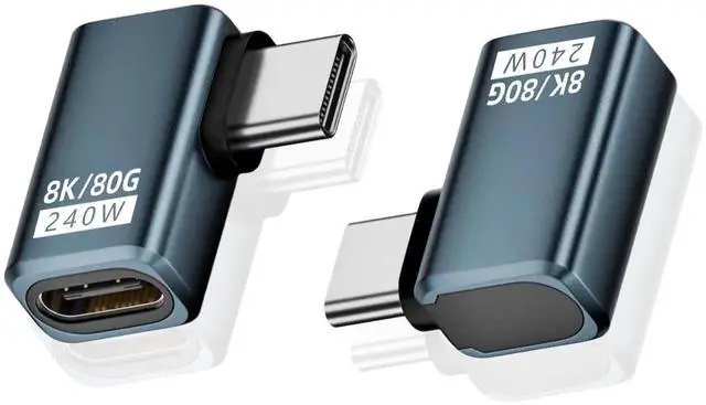Main image of 2-Pack USB C Right Angle Adapter [80Gbps/240W PD/8K@60Hz] Right Angle 90 Degree USB C Adapter Support Type C Fast Charging Thunderbolt 5/4 for iPhone 15, Steam Deck, Switch