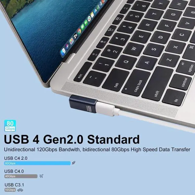 Alt view image 2 of 5 - 2-Pack Right Angle USB C Adapter, 80Gbps/240W PD/8K@60Hz, USB C Right Angle Adapter 90 Degree Type C Extender Support Thunderbolt 5/4 for iPhone 15, MacBook, Steam Deck, Switch