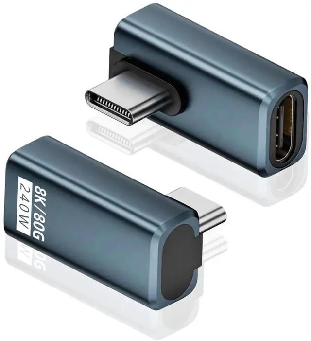Main image of 2-Pack Right Angle USB C Adapter, 80Gbps/240W PD/8K@60Hz, USB C Right Angle Adapter 90 Degree Type C Extender Support Thunderbolt 5/4 for iPhone 15, MacBook, Steam Deck, Switch