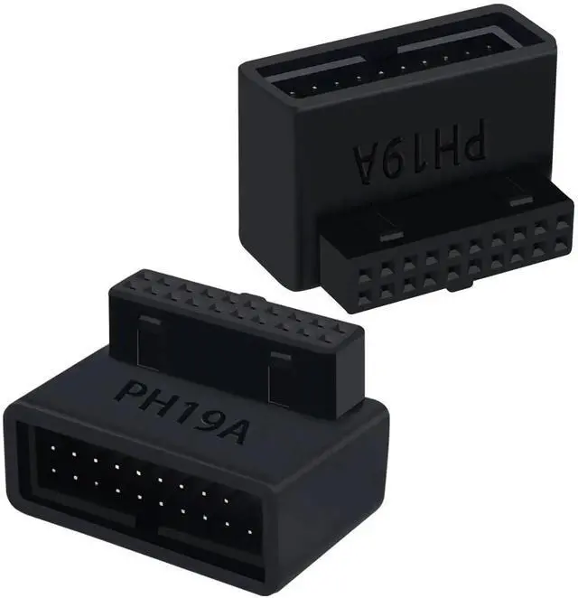 Main image of USB 3.0 90 Degree Motherboard Adapter, 19Pin Male to Female L Turn Right Angle Extension Power Adapter for Desktop Motherboard Internal Header Up AngledPack of 2