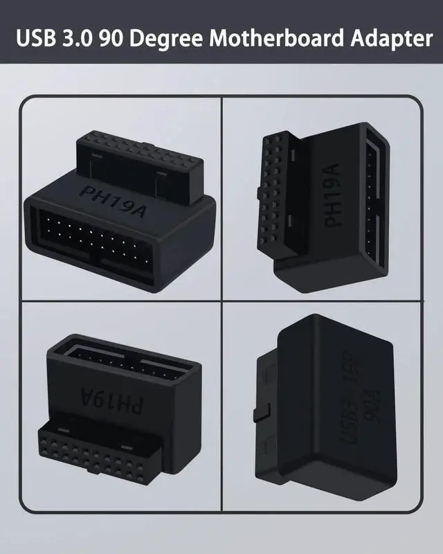 Alt view image 4 of 5 - USB 3.0 90 Degree Motherboard Adapter, 19Pin Male to Female L Turn Right Angle Extension Power Adapter for Desktop Motherboard Internal Header Up AngledPack of 2