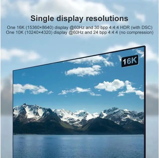 Alt view image 2 of 6 - DisplayPort 2.0 Ultra HD 16K 10K 8K 4K HBR3 16K(15360x8640)@60Hz 10K/8K@60Hz 4K@165Hz High Speed 80Gbps HDCP 3D Slim and Flexible DP to DP Cable 1m 3.3 ft.