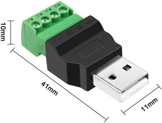 Alt view image 6 of 6 - USB Screw Terminal Block Adapter Connecotr USB 2.0 A Male Plug 4 Pin Bolt Solderless Replacement Balum Converter for Charging and Data Transfer-2Pcs