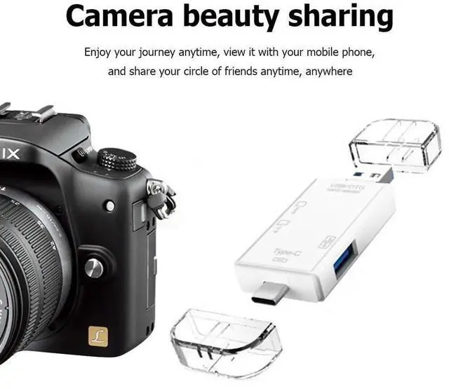 Alt view image 5 of 7 - 6-in-1 Type-C USB Card Reader for Smartphone and PC, USB20 OTG Card Reader with Type-A and Type-C, Multifunctional Card Reader for Photos, Videos, and Digital Camera White