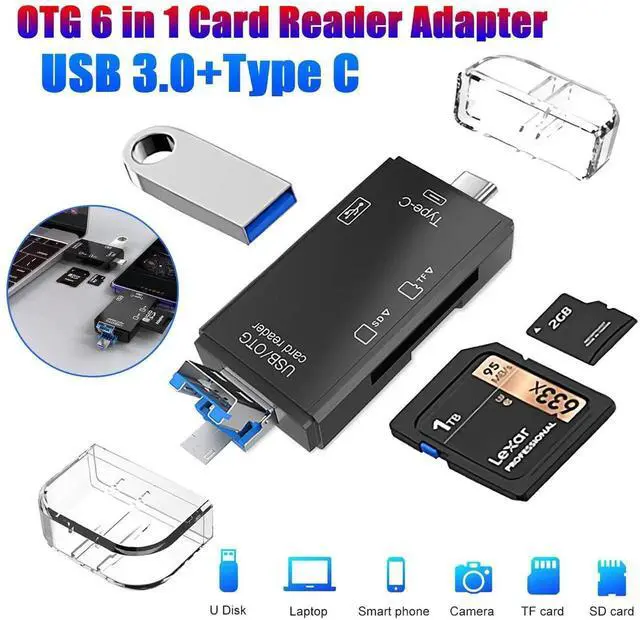 Alt view image 6 of 7 - 6-in-1 Type-C USB Card Reader for Smartphone and PC, USB20 OTG Card Reader with Type-A and Type-C, Multifunctional Card Reader for Photos, Videos, and Digital Camera White