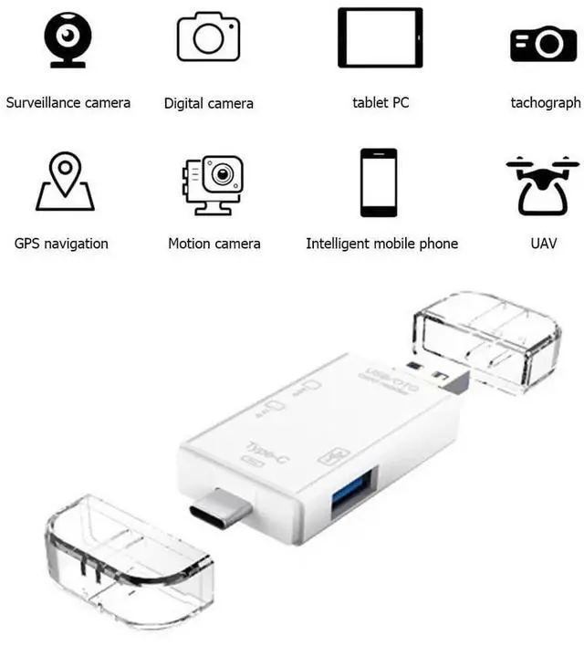 Alt view image 3 of 7 - 6-in-1 Type-C USB Card Reader for Smartphone and PC, USB20 OTG Card Reader with Type-A and Type-C, Multifunctional Card Reader for Photos, Videos, and Digital Camera White