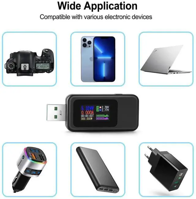 Alt view image 7 of 7 - USB Tester Multimeter Digital 4-30V 0-6.5A, QC 3.0 Power Meter Voltage and Current Tester Detector, Volmeter Ammeter Power Bank Capacity Tester with IPS Color Displa