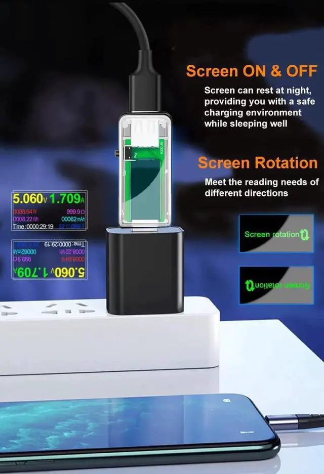 Alt view image 3 of 7 - USB 3.0 Tester, BUCIER IPS Color Display Digital Multimeter Voltmeter Current and Voltage Monitor, DC 5.1A/30V/150W Power Meter Tester, Test Speed of Chargers, Cables, Capacity of Power Banks-Clear
