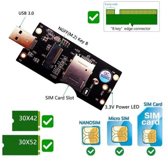 Alt view image 6 of 6 - NGFF M.2 Key B to USB 3.0 Adapter Riser Card Converter for Desktop PC Laptop Black