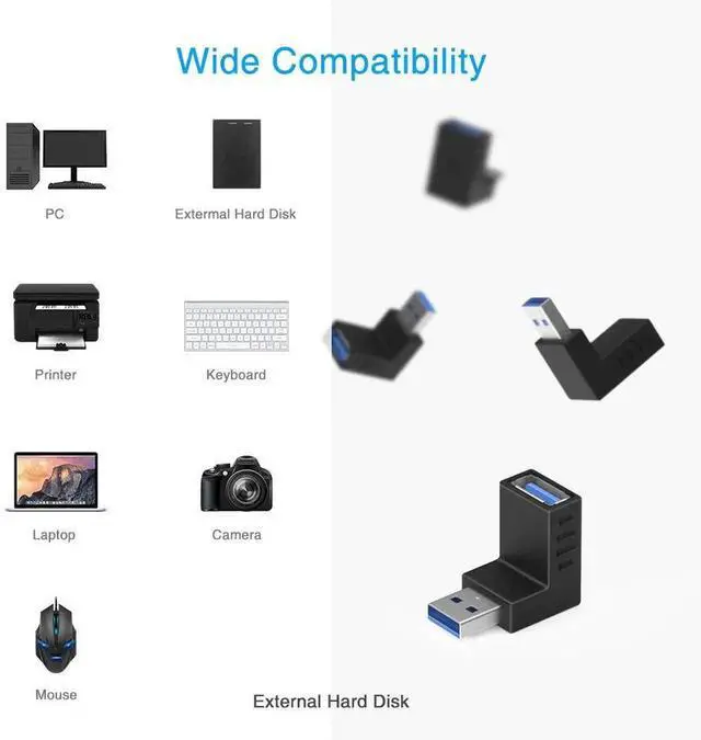 Alt view image 2 of 6 - 90 Degree USB 3.0 Adapter 6 Pack - Right Angle Male to Female Up/Down/Left/Right Connector - L Shaped Extension for PC, Laptop, Charger and More