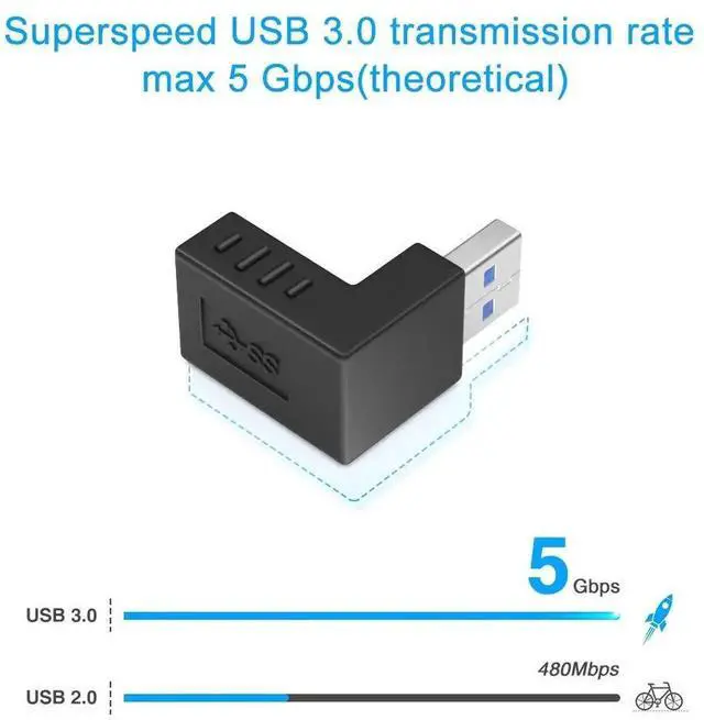 Alt view image 5 of 6 - 90 Degree USB 3.0 Adapter 6 Pack - Right Angle Male to Female Up/Down/Left/Right Connector - L Shaped Extension for PC, Laptop, Charger and More
