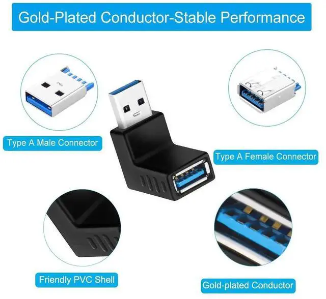 Alt view image 6 of 6 - 90 Degree USB 3.0 Adapter 6 Pack - Right Angle Male to Female Up/Down/Left/Right Connector - L Shaped Extension for PC, Laptop, Charger and More