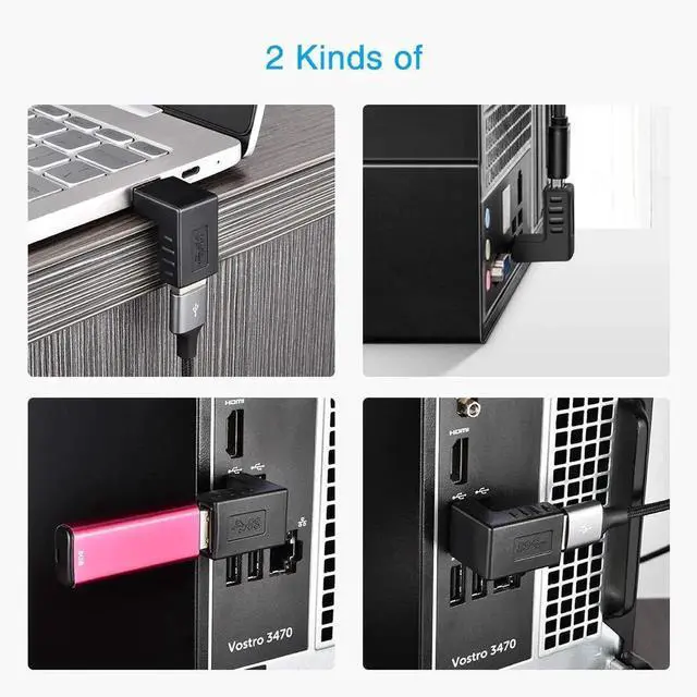 Alt view image 4 of 6 - 90 Degree USB 3.0 Adapter 6 Pack - Right Angle Male to Female Up/Down/Left/Right Connector - L Shaped Extension for PC, Laptop, Charger and More