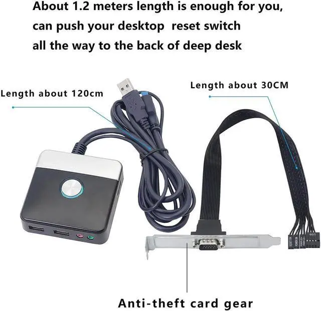 Alt view image 6 of 7 - Reset HDD Button Switch Desktop PC Computer Case Power Supply Supplies on/Off with Dual USB PortsAudio Ports and Reset HDD Push Button Switch for Home, Office, Internet Cafes(Cable 120CM