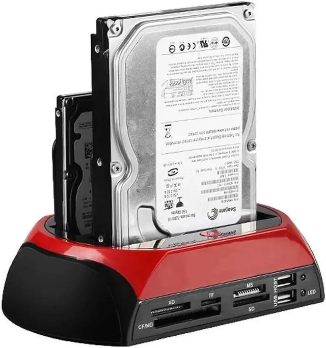Main image of Hard Drive Docking Station For SATA & IDE, USB to 2.5" 3.5" SATA IDE Dual bay External Enclosure, All in 1 Card Reader XD/TF/MS/CF/ SD card, USB Hub function. for 2.5" 3.5 IDE SATA I/II/III HDD