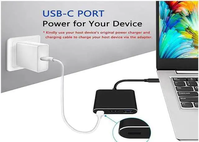 Alt view image 7 of 7 - USB C/Type C to HDMI Adapter, Thunderbolt 3 to HDMI 4K Adapter, USB-C Digital AV Multiport Adapter for Mac/ MacBook/iPad Pro/ S20/S10+/Projector with USB 3.0 Port and PD Quick Charging Port Black