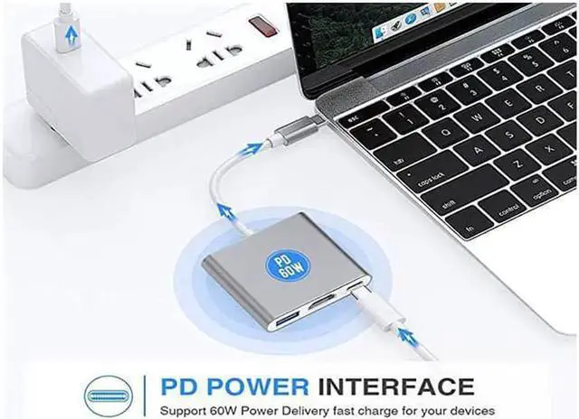 Alt view image 5 of 7 - USB C/Type C to HDMI Adapter, Thunderbolt 3 to HDMI 4K Adapter, USB-C Digital AV Multiport Adapter for Mac/ MacBook/iPad Pro/ S20/S10+/Projector with USB 3.0 Port and PD Quick Charging Port