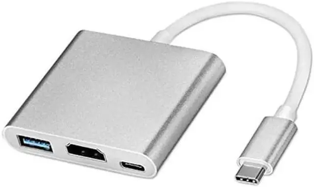 Main image of USB C/Type C to HDMI Adapter, Thunderbolt 3 to HDMI 4K Adapter, USB-C Digital AV Multiport Adapter for Mac/ MacBook/iPad Pro/ S20/S10+/Projector with USB 3.0 Port and PD Quick Charging Port Silver