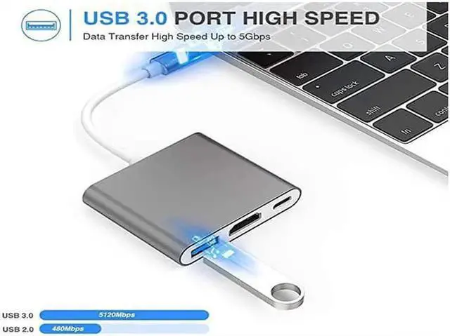Alt view image 3 of 7 - USB C/Type C to HDMI Adapter, Thunderbolt 3 to HDMI 4K Adapter, USB-C Digital AV Multiport Adapter for Mac/ MacBook/iPad Pro/ S20/S10+/Projector with USB 3.0 Port and PD Quick Charging Port
