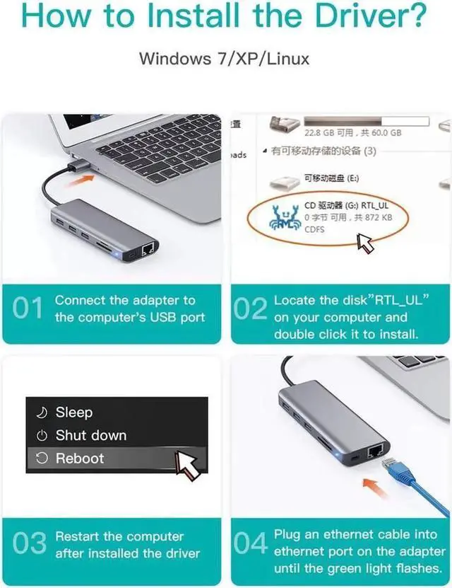 Alt view image 5 of 7 - USB to Ethernet Adapter 7-in-1 Aluminum USB Hub with 10/100/1000 Gigabit Ethernet Network Adapter USB 3.0 Ports USB 2.0 SD/Micro SD Card Reader Compatible with MacBook Air/Pro Windows Linux