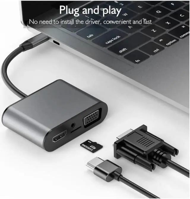 Alt view image 4 of 7 - 8 in 1 USB-C / Type-C to 3 USB 3.0 + USB-C / Type-C + HDMI + VGA Interfaces HUB Adapter with Micro SD Card Slot & 3.5mm AUX