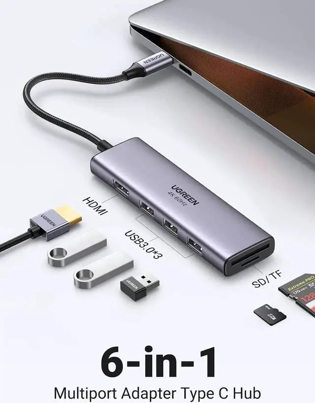 Alt view image 5 of 6 - USB C Hub 4K@60Hz, 6-in-1 USB C to USB Adapter with 3 USB 3.0 Ports, SD/TF Card Reader, USB C to HDMI Adapter Multiport Dongle Type C Adapter for Laptop Tablet iPad MacBook Pro Air Dell Samsung