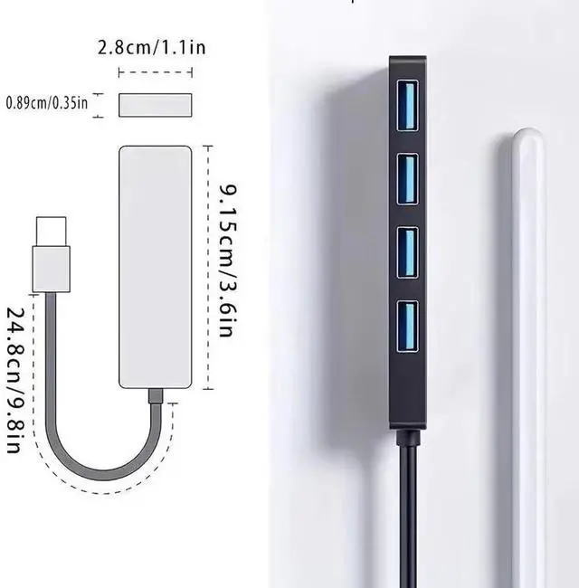 Alt view image 7 of 7 - USB C Hub Splitter 4-Port Extender Multiport USB Adapter for Laptop, Xbox, Flash Drive, HDD, Console, Printer, Camera,Keyborad, Mouse