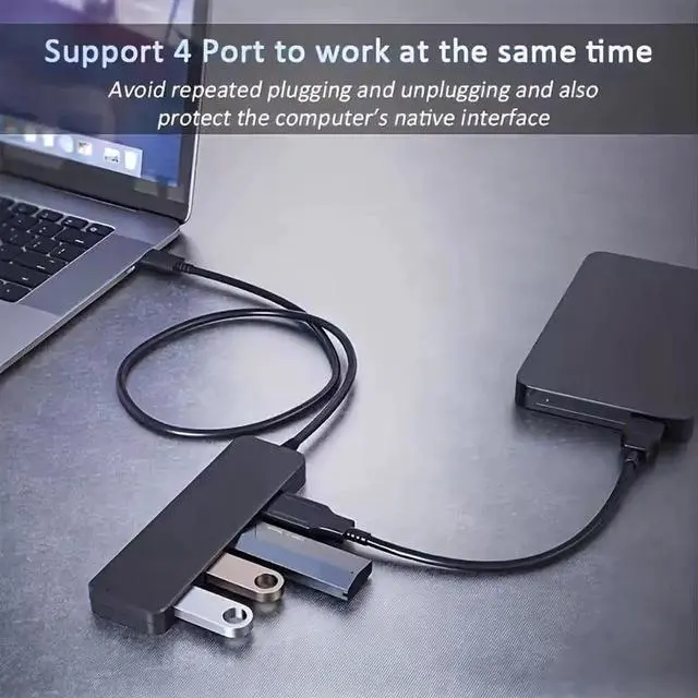 Alt view image 2 of 7 - USB C Hub Splitter 4-Port Extender Multiport USB Adapter for Laptop, Xbox, Flash Drive, HDD, Console, Printer, Camera,Keyborad, Mouse