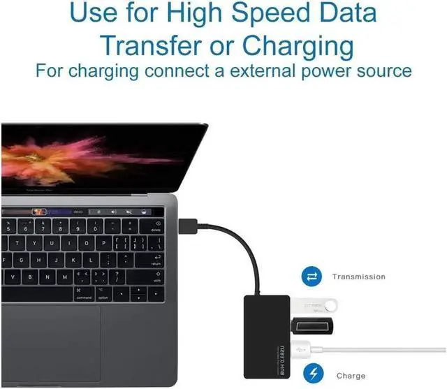 Alt view image 5 of 5 - 4-Port USB 3.0 Data Hub Compatible with MacBook Mac Pro/Mini iMac Surface Pro XPS Notebook PC USB Flash Drives Mobile HDD