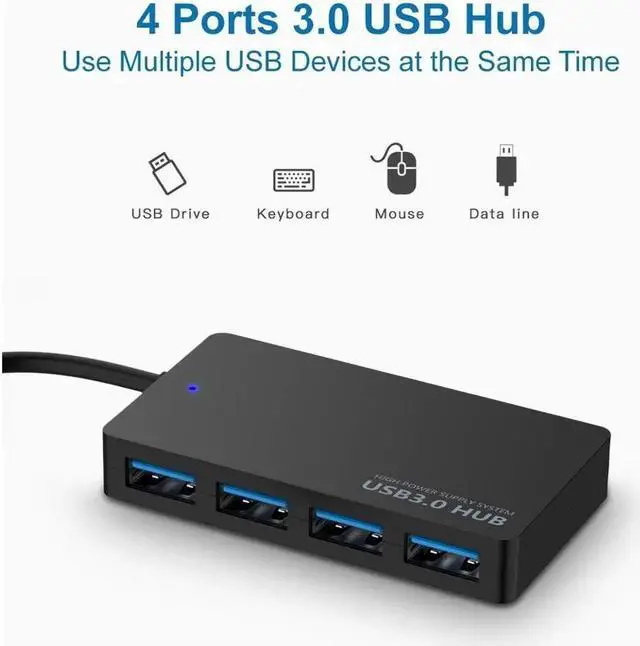 Alt view image 4 of 5 - 4-Port USB 3.0 Data Hub Compatible with MacBook Mac Pro/Mini iMac Surface Pro XPS Notebook PC USB Flash Drives Mobile HDD