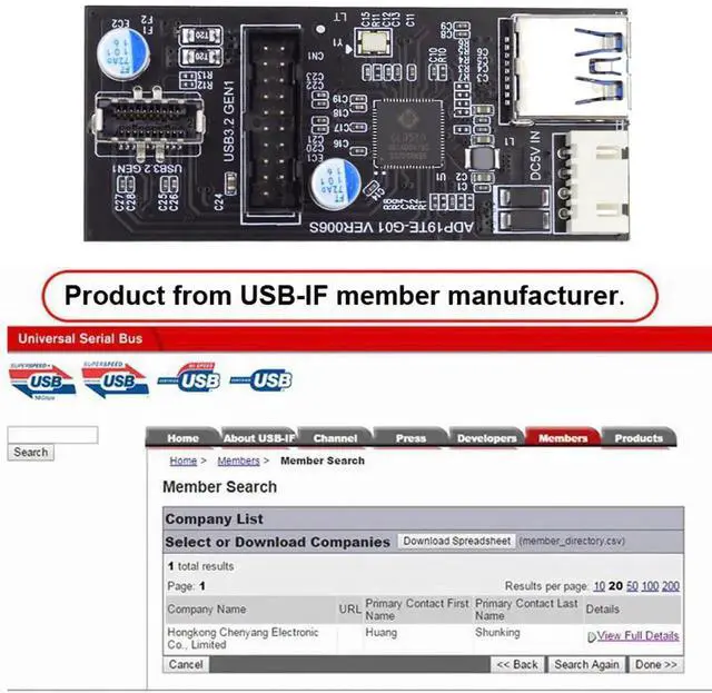 Alt view image 4 of 7 - 5Gbps Dual Ports Type-C USB-C & 19/20Pin Header to USB 3.0 20Pin & Type-E Female PCBA Type Adapter Splitter HUB