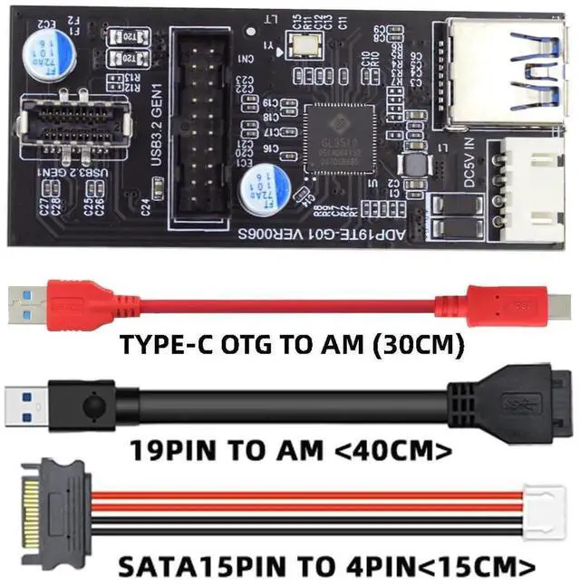 Alt view image 3 of 7 - 5Gbps Dual Ports Type-C USB-C & 19/20Pin Header to USB 3.0 20Pin & Type-E Female PCBA Type Adapter Splitter HUB