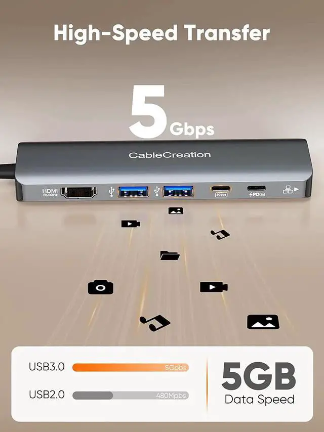 Alt view image 6 of 7 - USB C Hub Multiport Adapter, CableCreation 6 in 1 USB-C Hub with 4K 60Hz HDMI, 100W PD, USB-C and 2 USB 3.0 5Gbps Data Ports, SD/TF Card Slots for Steam Deck, MacBook Pro/Air, iPad Pro, Pixelbook