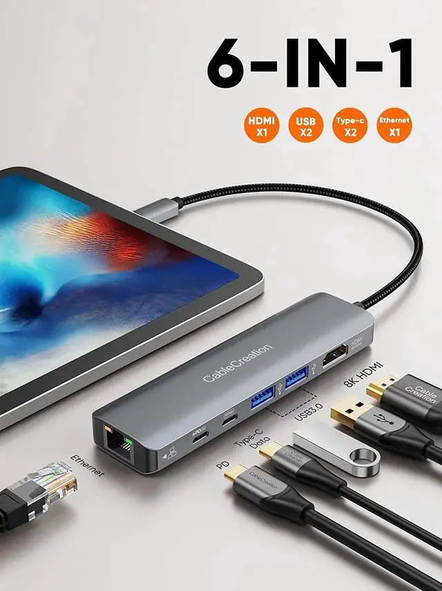 Alt view image 5 of 7 - USB C Hub Multiport Adapter, CableCreation 6 in 1 USB-C Hub with 4K 60Hz HDMI, 100W PD, USB-C and 2 USB 3.0 5Gbps Data Ports, SD/TF Card Slots for Steam Deck, MacBook Pro/Air, iPad Pro, Pixelbook