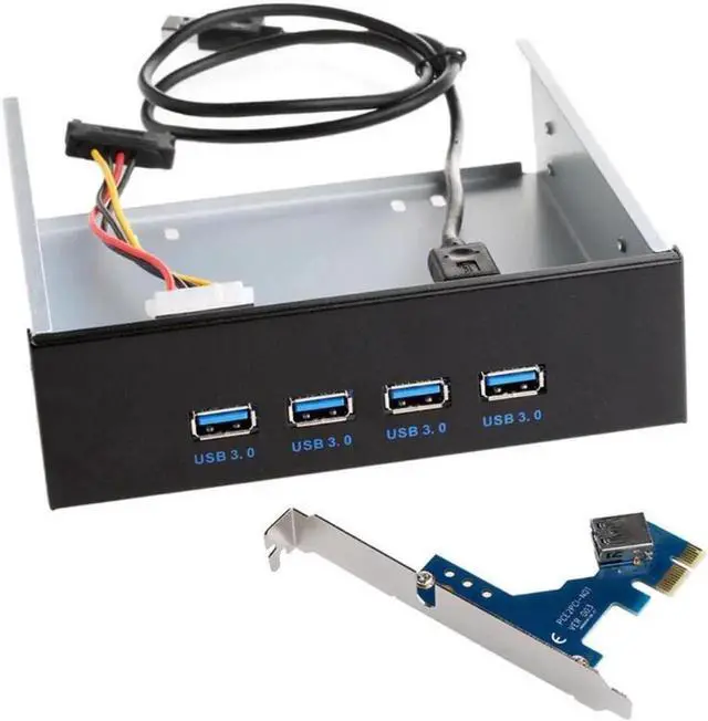 Main image of 4 Ports USB 3.0 Front Panel Splitters HUB USB 3.0 PCI Express PCI-E Card Adapter 5.25" Front Panel Expansion Bay for PC Computer