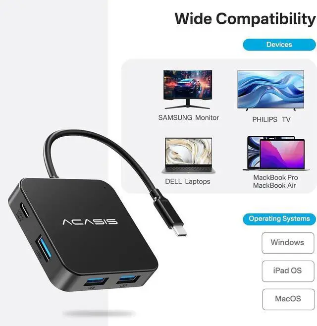 Alt view image 2 of 6 - USB C Hub 10Gbps, Multiport Adapter with 4K 60Hz HDMI, 100W Power Delivery, 3 USB A3.2+1 USB-C 3.1 Data Port, USB C to HDMI Adapter for MacBook, iPad PRO, XPS(Black)