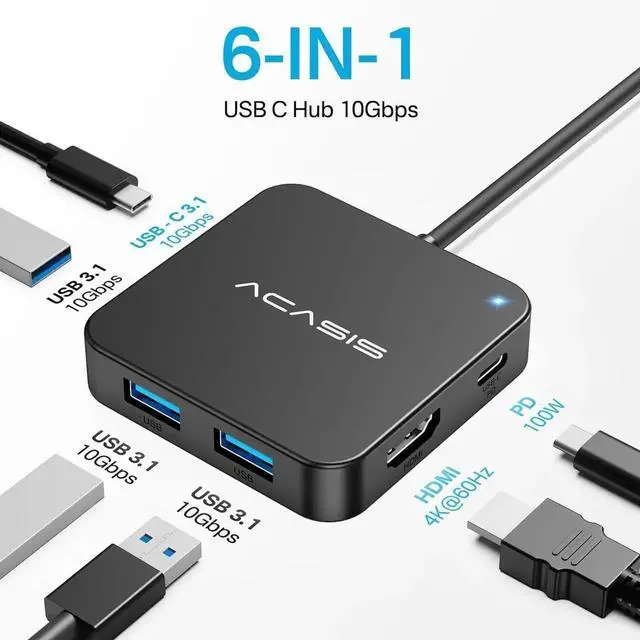 Alt view image 5 of 6 - USB C Hub 10Gbps, Multiport Adapter with 4K 60Hz HDMI, 100W Power Delivery, 3 USB A3.2+1 USB-C 3.1 Data Port, USB C to HDMI Adapter for MacBook, iPad PRO, XPS(Black)