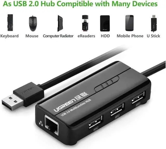 Alt view image 4 of 7 - RJ45 Ethernet Adapter with USB 2.0 Hub USB Network Adapter 10/100Mbps for Nintendo Switch, Wii, Windows Surface Pro, MacBook Air/Retina, Chromebook, and More PC