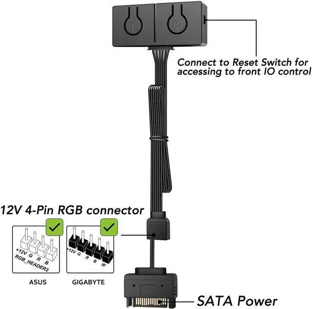 Alt view image 2 of 6 - 12V to 5V RGB Converter, 3-Way Splitter, SATA Connector, 50 Color Modes, 100x 5V LEDs