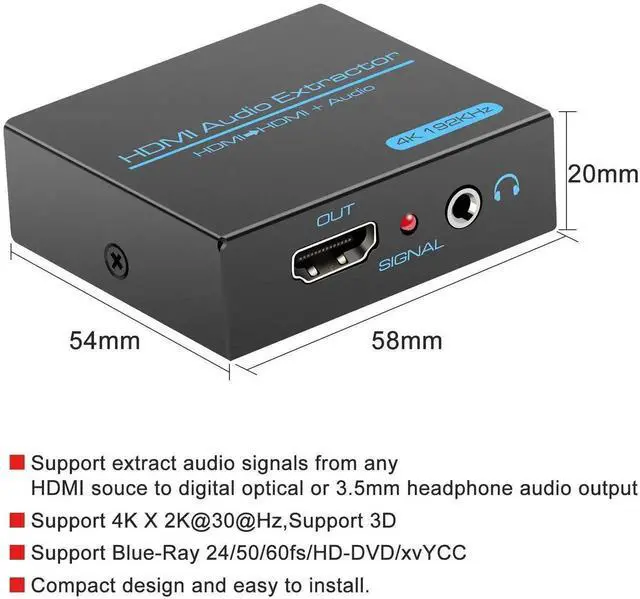 Alt view image 2 of 7 - HDMI Audio Extractor Splitter 4K 3.5mm Adapter Converter with AUX RCA L or R Stereo Output Support 1080P 3D Compatable for PS4 Fire Stick Blu Ray Player etc