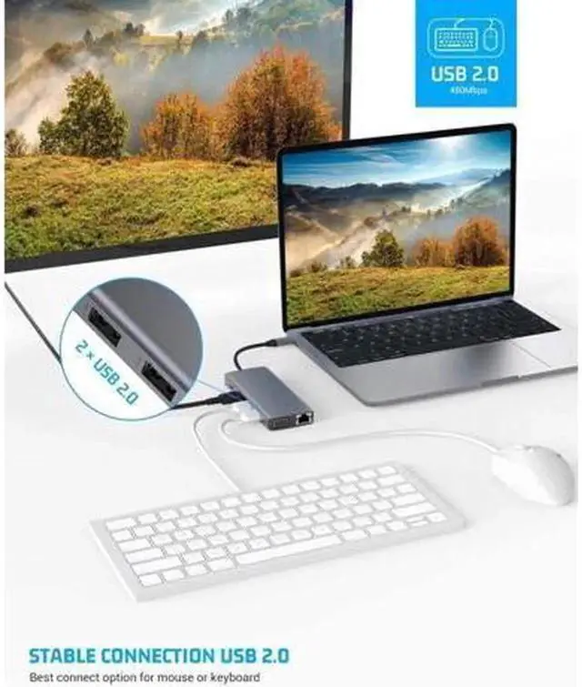 Alt view image 6 of 7 - USB C Hub Laptop Docking Station 11 in 1 Multiport Adapter Dongle, 4K USB C to HDMI, VGA, Ethernet, 100PD, 2 USB 3.0, 2 USB 2.0, Mic/Audio, SD/TF for MacBook Pro Air and More Type C Devices