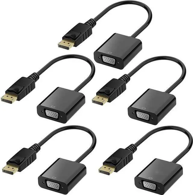 Main image of DisplayPort (DP) to VGA Adapter, Gold-Plated Display Port to VGA Adapter (Male to Female) Compatible with Computer, Desktop, Laptop, PC, Monitor, Projector, HDTV - Black 5 Pack