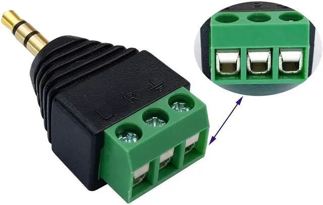 Alt view image 5 of 7 - 3 Pole 3.5mm Screw Terminal 3.5mm (1/8) Stereo Audio Male to 3 Pin Female Screw Terminal Double Track Headphone Balun Solderless Converter Adapter(5 Pack/Male)