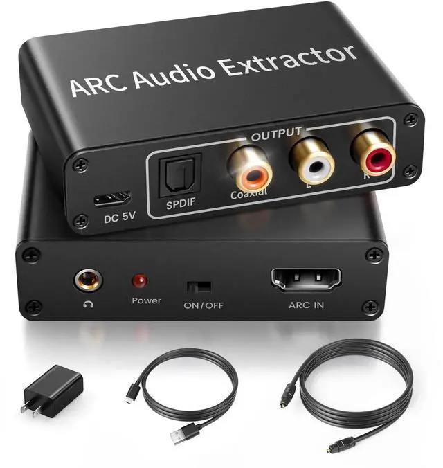 Main image of HDMI ARC Audio Extractor, 192KHz HDMI ARC Audio Adapter Converter Splitter to Optical TOSLINK SPDIF + RCA L/R+ Coaxial and Analog 3.5mm Stereo for Soundbar HDTV Speaker Amplifier Headphones