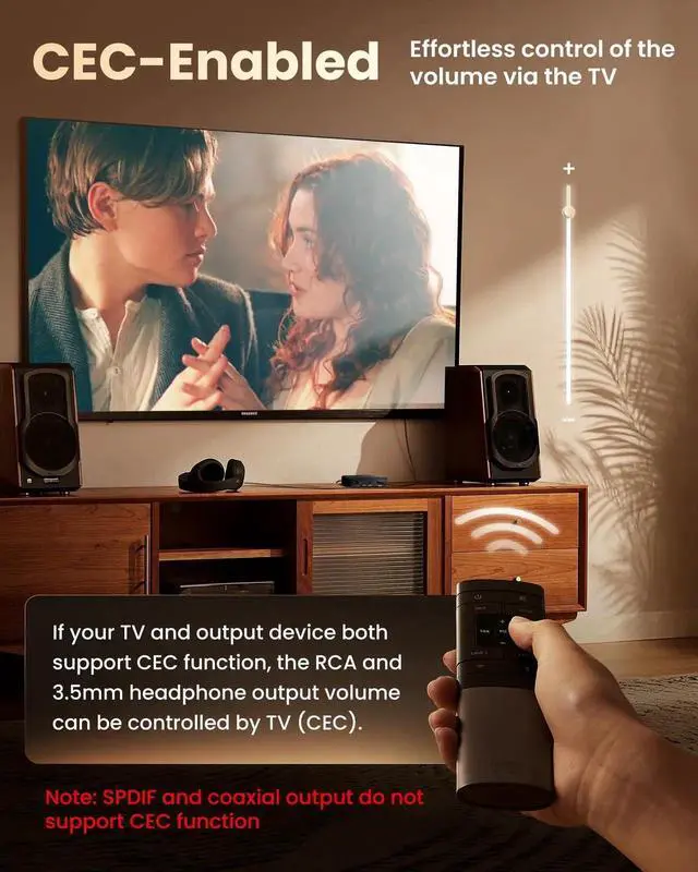 Alt view image 5 of 7 - HDMI ARC Audio Extractor, 192KHz HDMI ARC Audio Adapter Converter Splitter to Optical TOSLINK SPDIF + RCA L/R+ Coaxial and Analog 3.5mm Stereo for Soundbar HDTV Speaker Amplifier Headphones