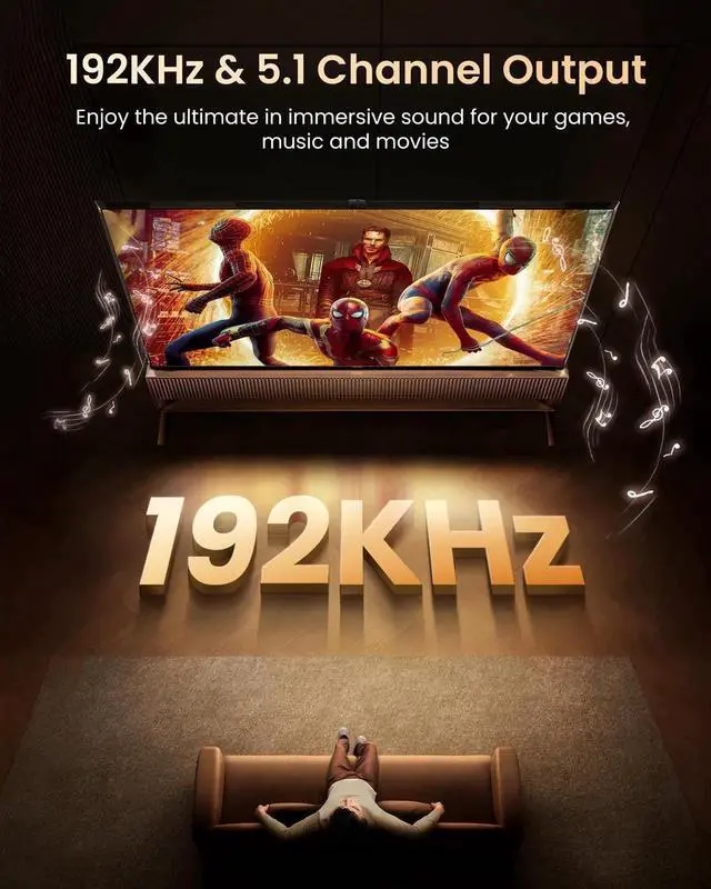 Alt view image 2 of 7 - HDMI ARC Audio Extractor, 192KHz HDMI ARC Audio Adapter Converter Splitter to Optical TOSLINK SPDIF + RCA L/R+ Coaxial and Analog 3.5mm Stereo for Soundbar HDTV Speaker Amplifier Headphones