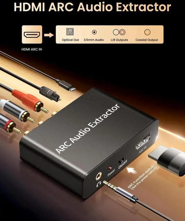 Alt view image 6 of 7 - HDMI ARC Audio Extractor, 192KHz HDMI ARC Audio Adapter Converter Splitter to Optical TOSLINK SPDIF + RCA L/R+ Coaxial and Analog 3.5mm Stereo for Soundbar HDTV Speaker Amplifier Headphones